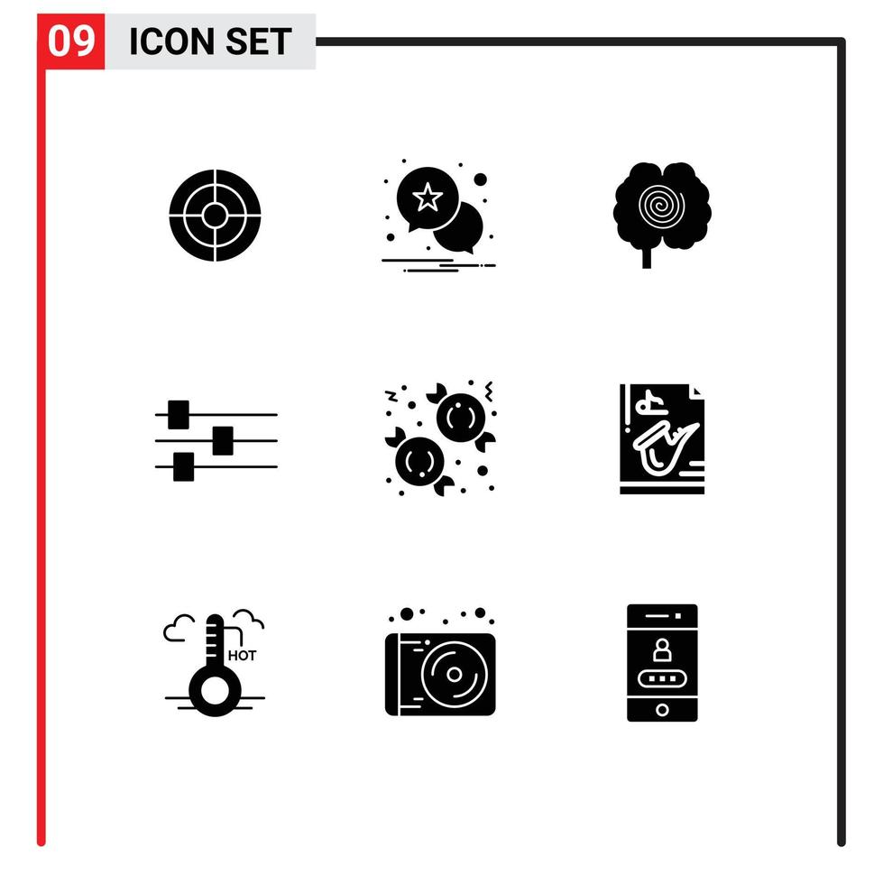 groupe de 9 signes et symboles de glyphes solides pour des bonbons de tête de noël doux modifier des éléments de conception vectoriels modifiables vecteur
