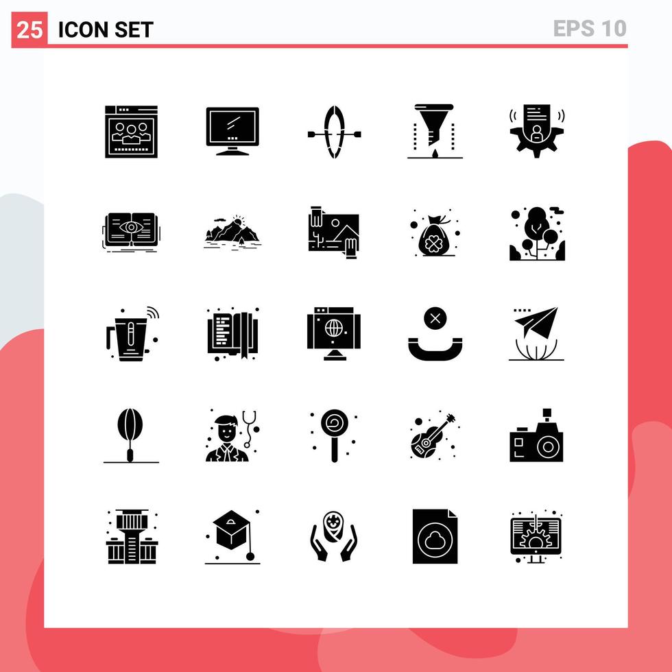 interface mobile glyphe solide ensemble de 25 pictogrammes de réglage filtre pc laboratoire chimique analyse chimique éléments de conception vectoriels modifiables vecteur