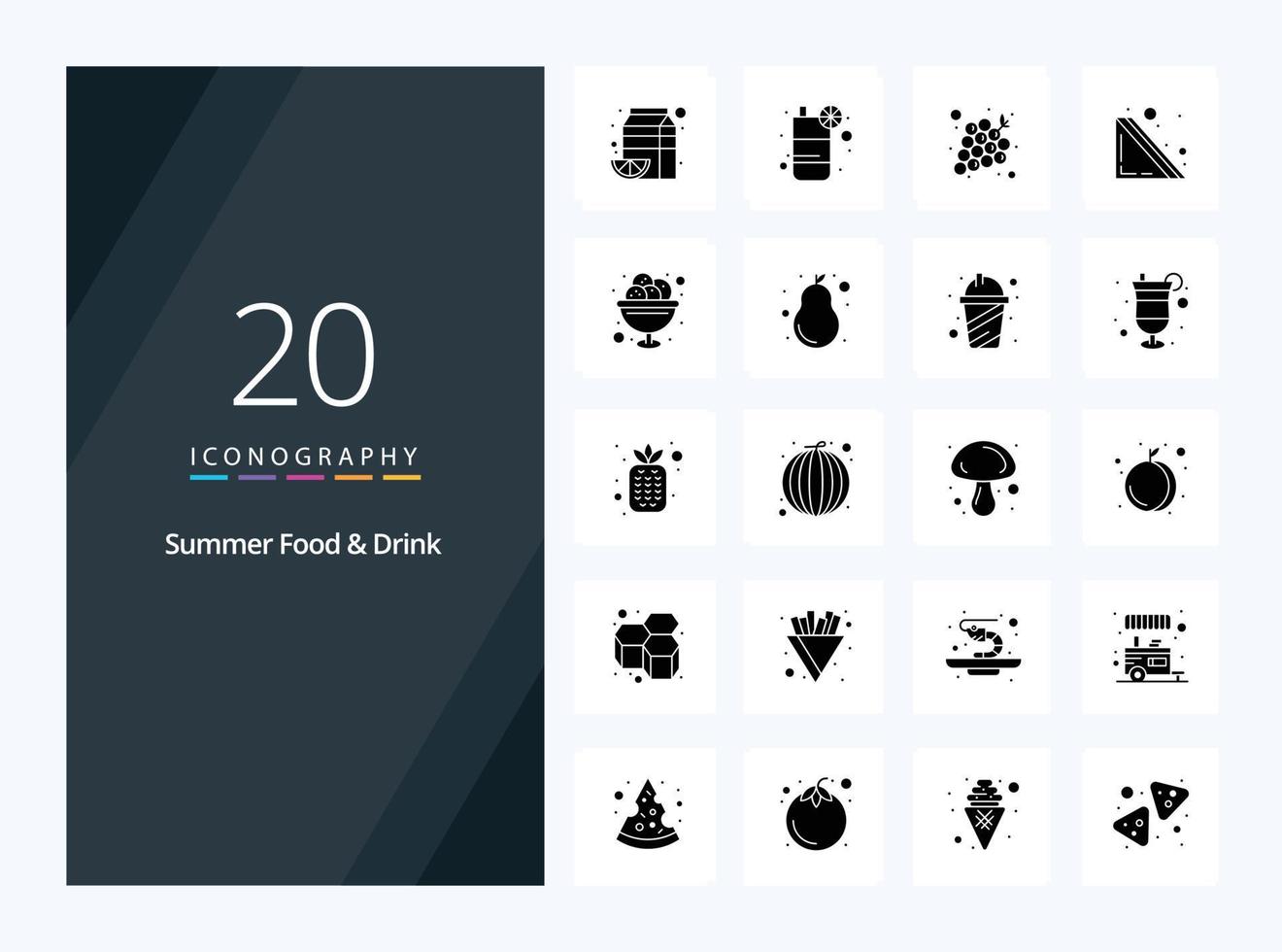 20 icône de glyphe solide de boisson alimentaire d'été pour la présentation vecteur