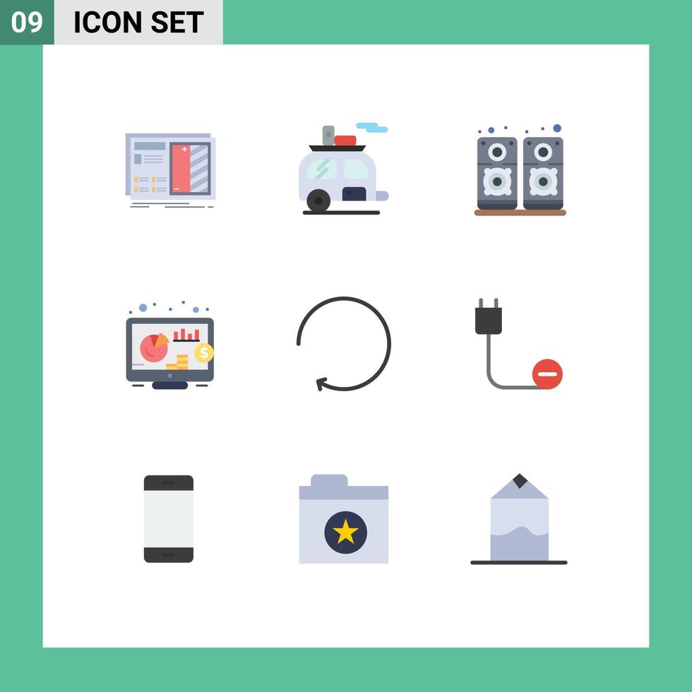 ensemble moderne de 9 pictogrammes de couleurs plates d'éléments de conception vectoriels modifiables dans le sens des aiguilles d'une montre vecteur