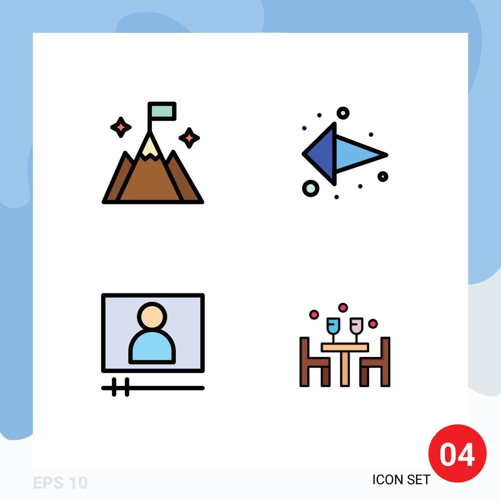 pack d'icônes vectorielles stock de 4 signes et symboles de ligne pour l'interface du joueur de montagne éléments de conception vectoriels modifiables pour le dîner à gauche vecteur