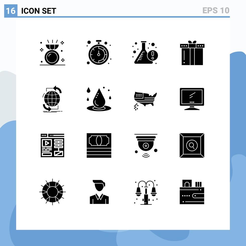 interface mobile glyphe solide ensemble de 16 pictogrammes de l'expérience globale de thanksgiving présent cadeau éléments de conception vectoriels modifiables vecteur