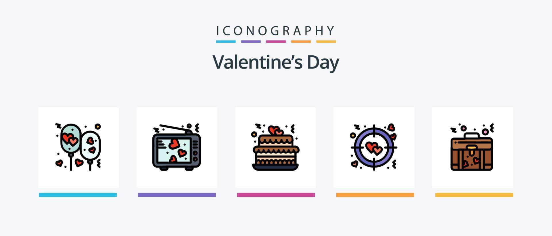 pack de 5 icônes rempli de ligne de saint valentin, y compris l'amour. cœur. gâteau. l'amour. sac. conception d'icônes créatives vecteur