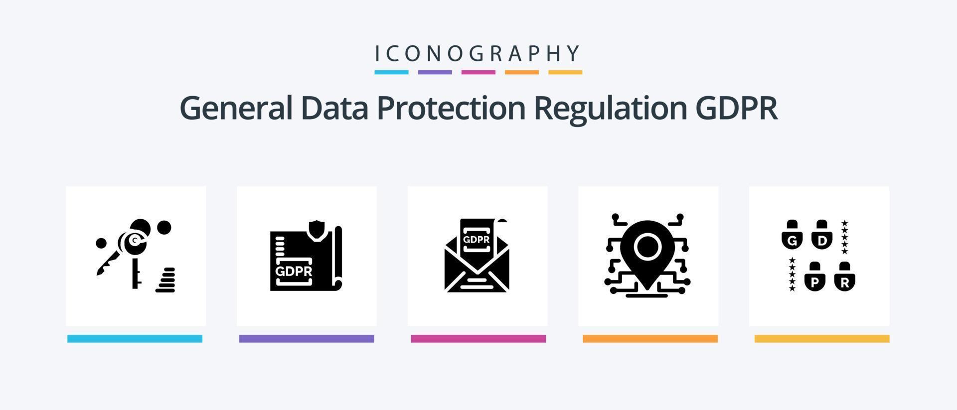 pack d'icônes gdpr glyph 5, y compris l'emplacement. poster. . gdpr . e-mail. conception d'icônes créatives vecteur