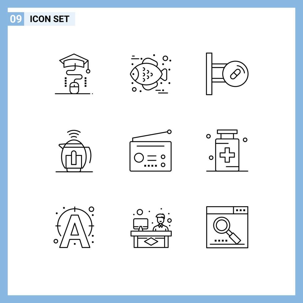 pack de 9 contours créatifs d'éléments de conception vectoriels modifiables de pot de technologie de carte d'appareils radio vecteur