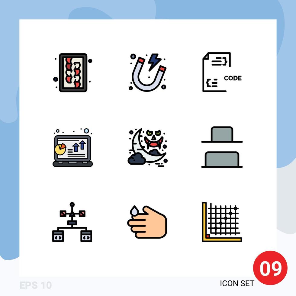 interface mobile ligne remplie couleur plate ensemble de 9 pictogrammes de profit croissance code graphique document éléments de conception vectoriels modifiables vecteur