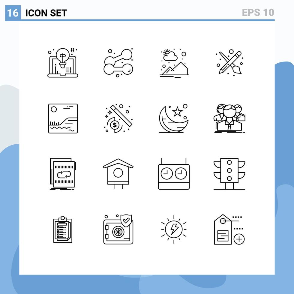 ensemble de 16 symboles d'icônes d'interface utilisateur modernes signes pour image crayon campagne outil brosse éléments de conception vectoriels modifiables vecteur