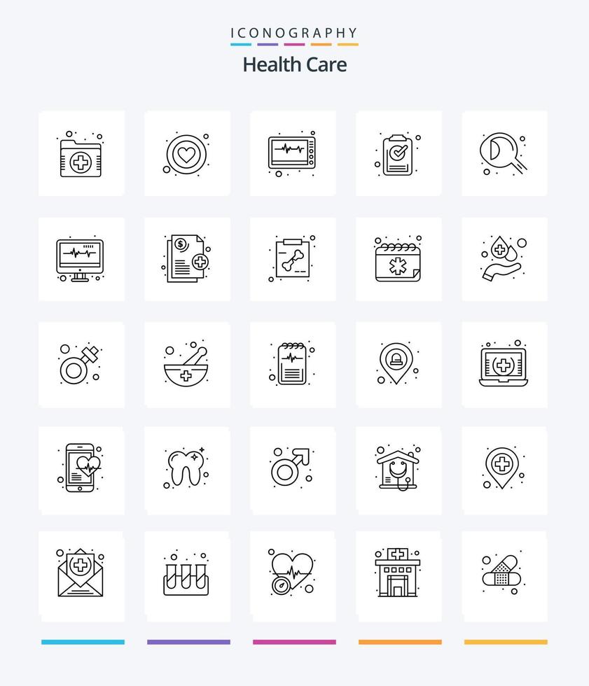 pack d'icônes de contour de soins de santé créatifs 25 tels que les yeux. d'accord. machine. liste. décharge vecteur