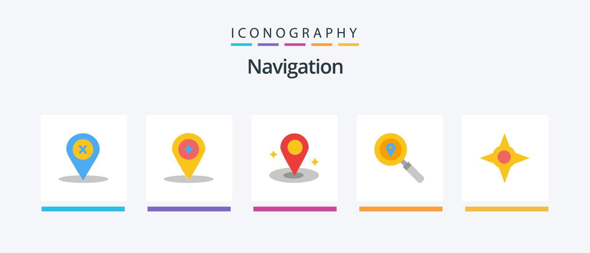 pack d'icônes plat de navigation 5, y compris le chemin. boussole. emplacement. la navigation. emplacement. conception d'icônes créatives vecteur