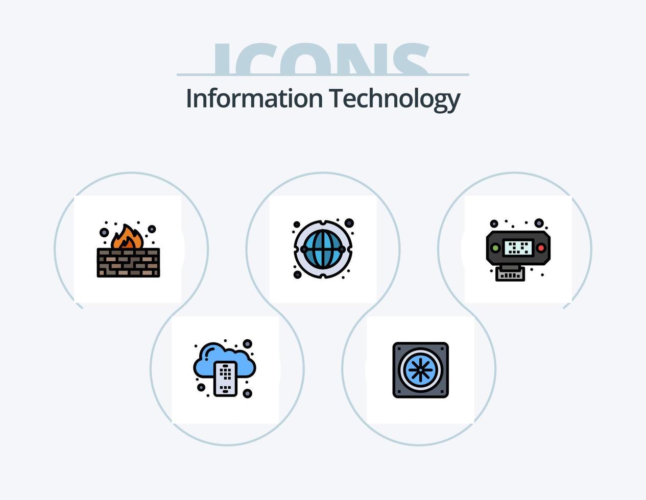 ligne de technologie de l'information remplie d'icônes pack 5 conception d'icônes. . Puissance. Les données. l'informatique. l'Internet vecteur
