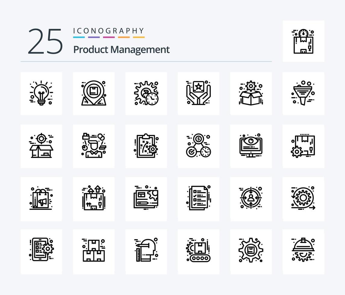 pack d'icônes de 25 lignes de gestion de produit, y compris les marchandises. l'image de marque. interaction. meilleure qualité. produit vecteur