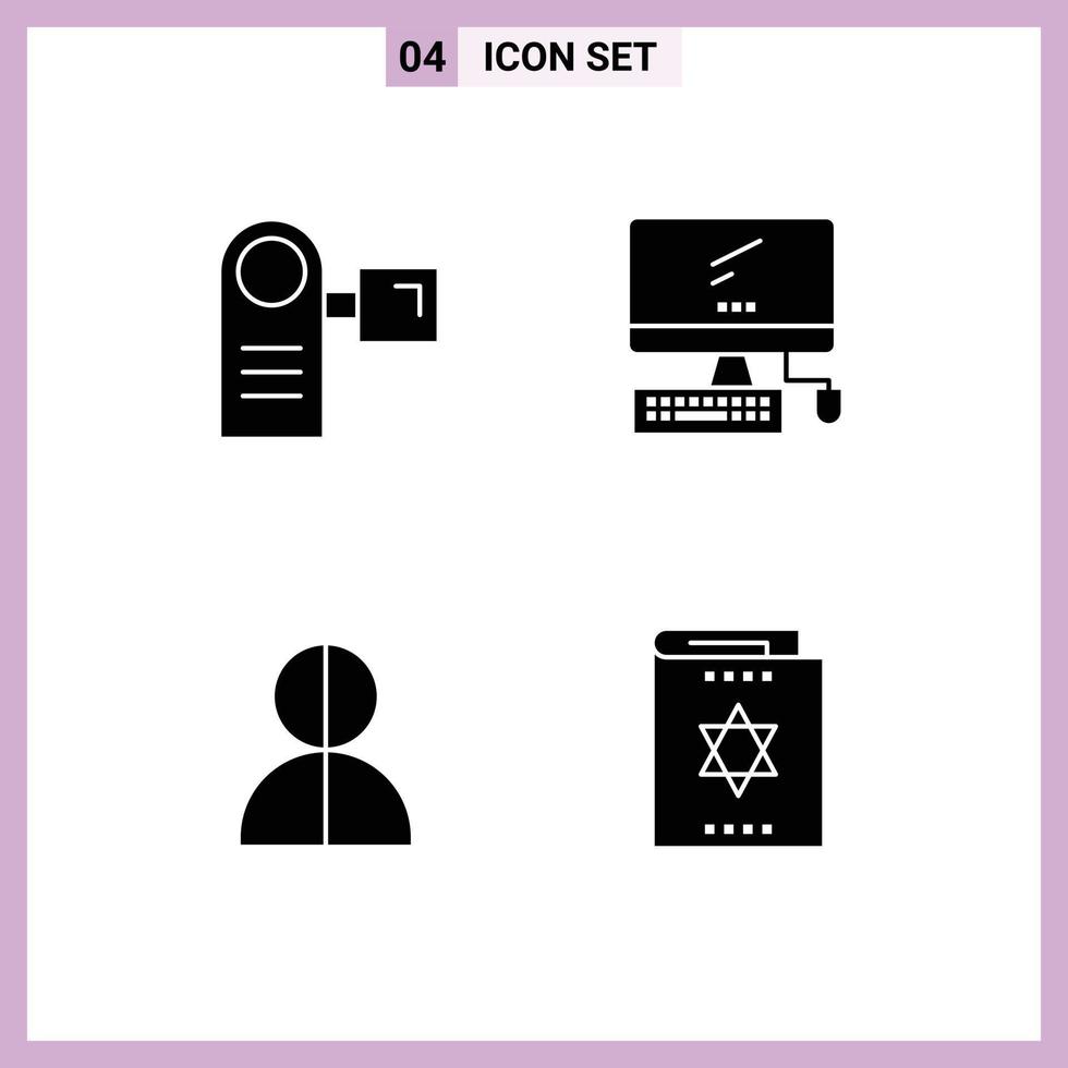 ensemble moderne de 4 glyphes et symboles solides tels que caméscope pc moniteur électronique imposteur éléments de conception vectoriels modifiables vecteur