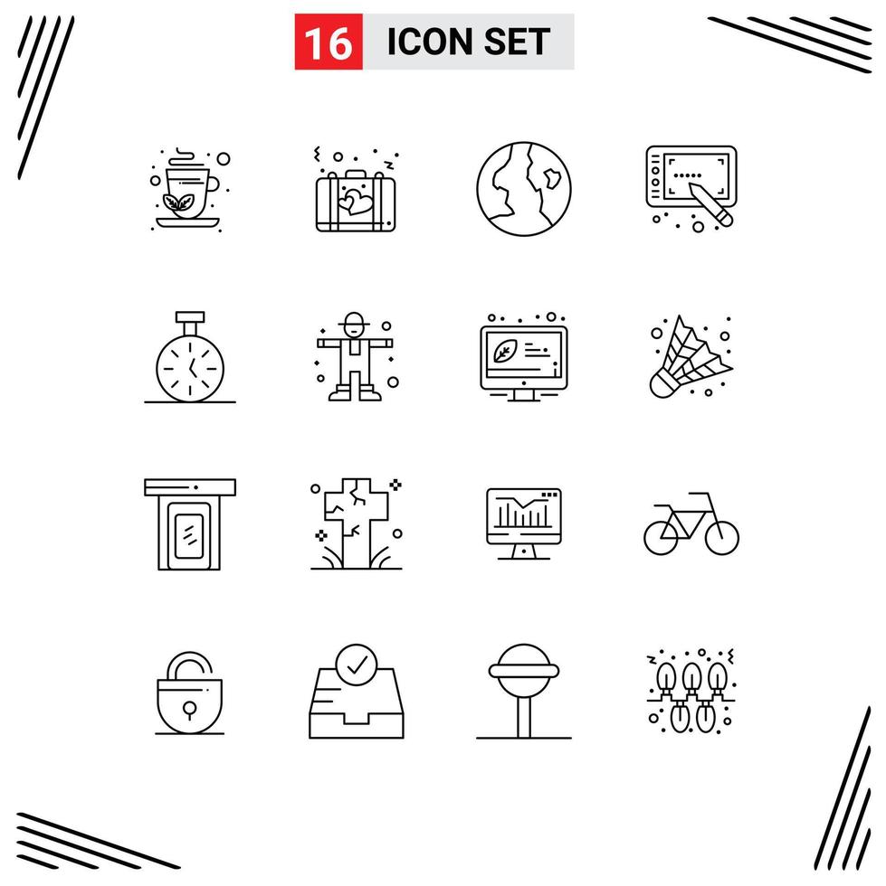 16 contours vectoriels thématiques et symboles modifiables du temps de comptage stylet de chronomètre de la terre éléments de conception vectoriels modifiables vecteur