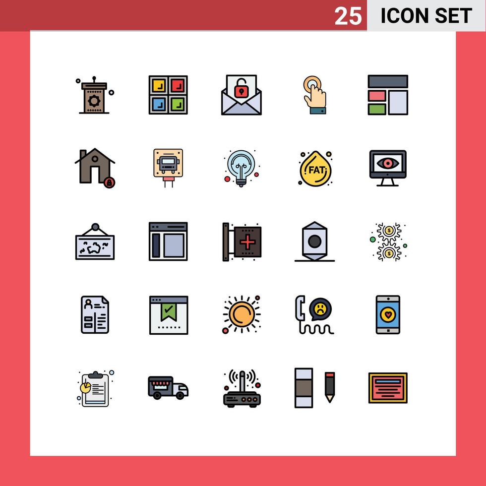 25 interface utilisateur ligne remplie pack de couleurs plates de signes et symboles modernes de la technologie de trame interface de communication toch éléments de conception vectoriels modifiables vecteur