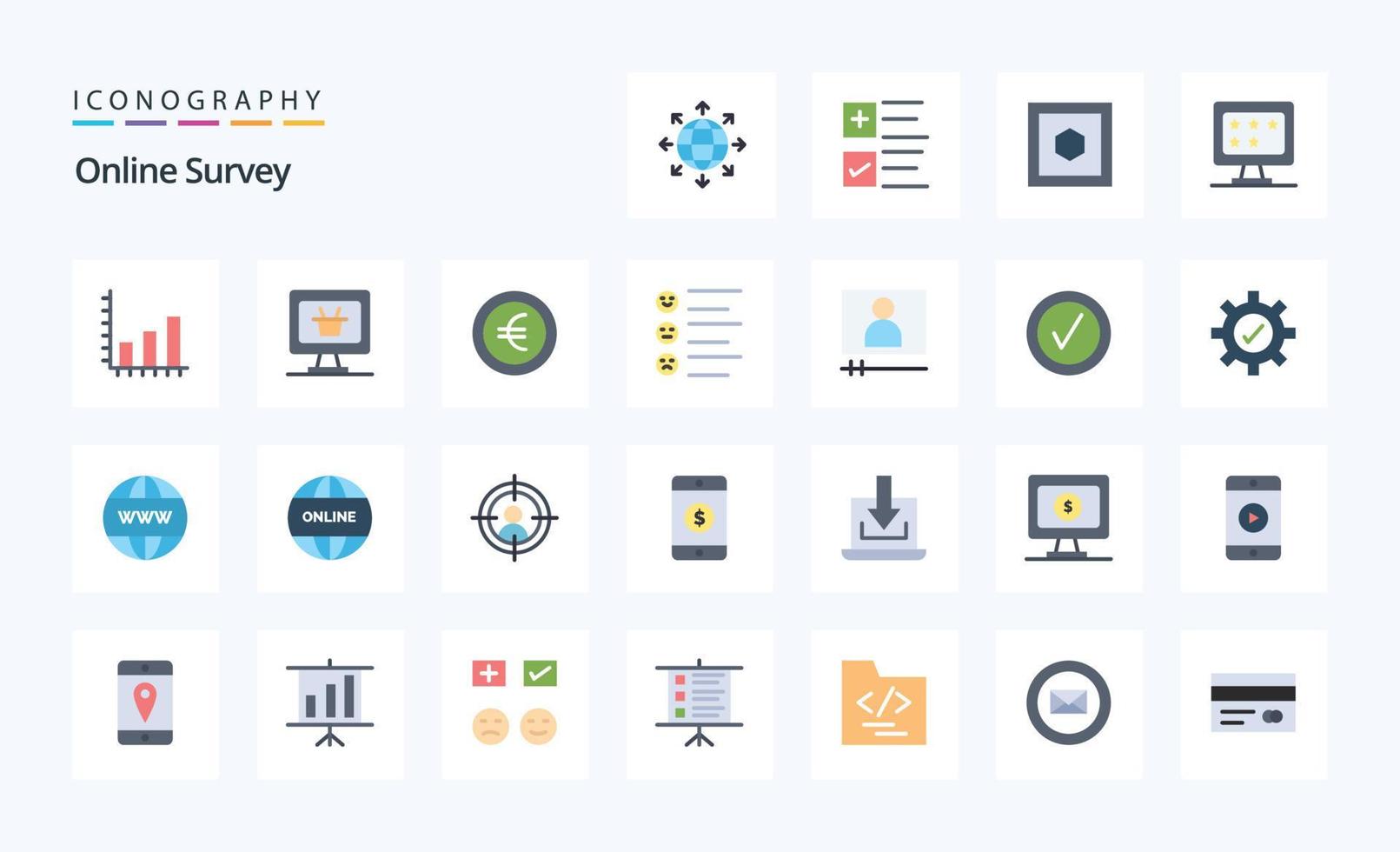 25 pack d'icônes de couleur plate d'enquête en ligne vecteur