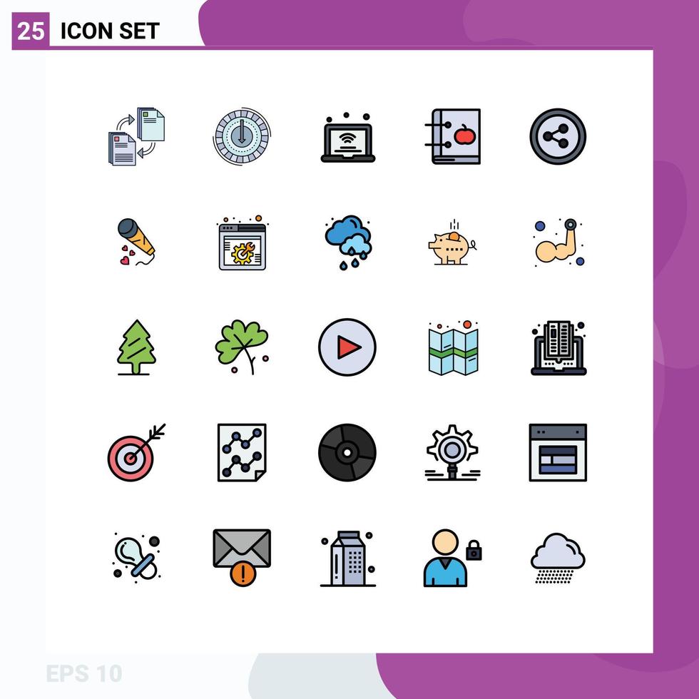 25 interface utilisateur ligne remplie pack de couleurs plates de signes et symboles modernes de l'éducation apple inférieur wifi internet des objets éléments de conception vectoriels modifiables vecteur