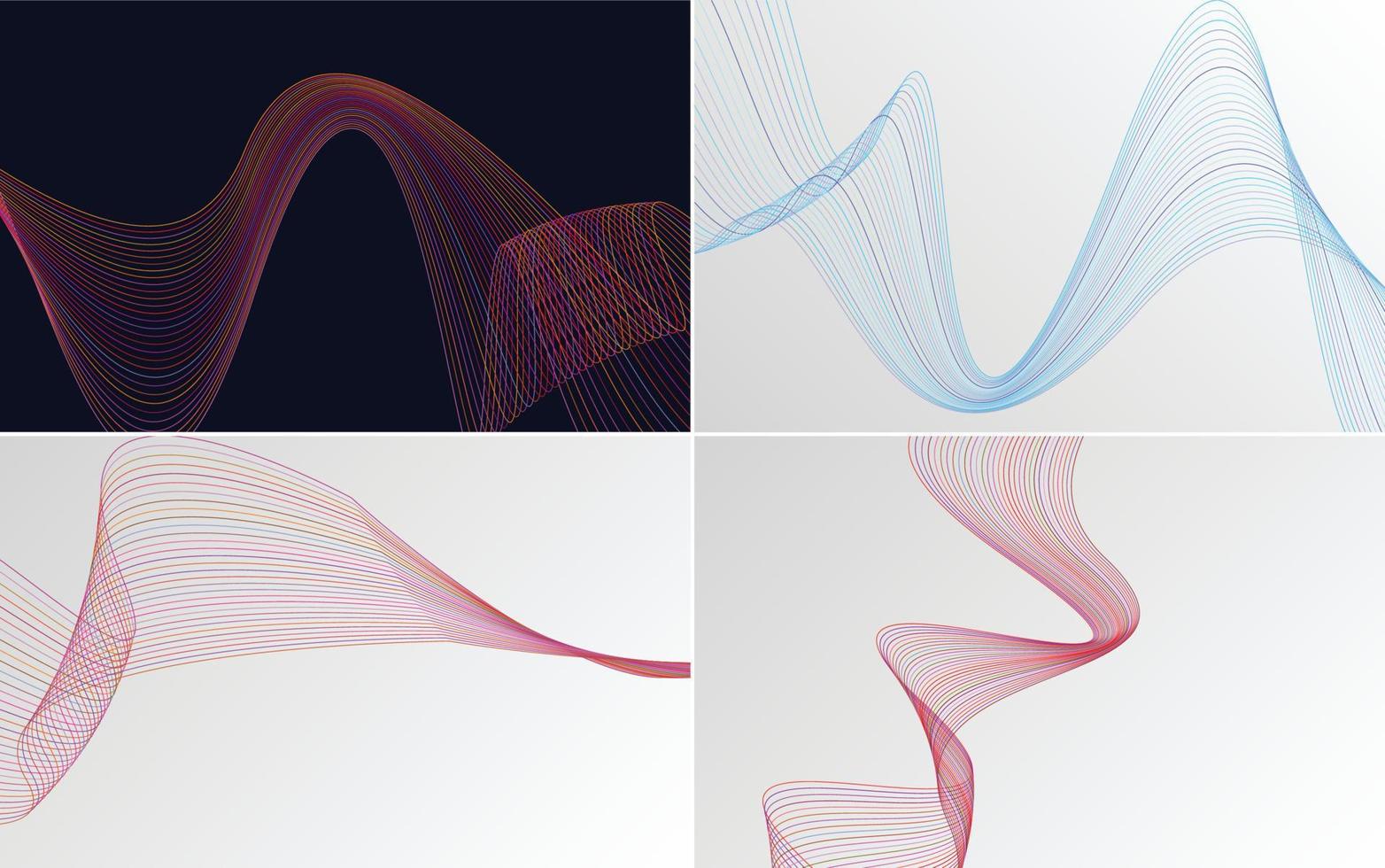 ensemble de 4 lignes abstraites de fond de motif de vague géométrique vecteur