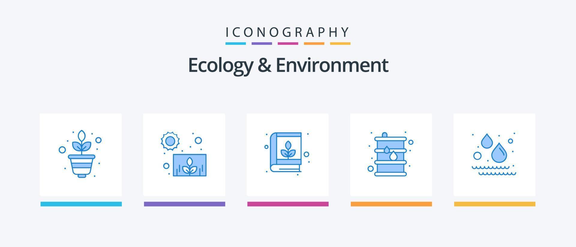 pack d'icônes bleu écologie et environnement 5, y compris la nature. pétrole. éducation. carburant. baril. conception d'icônes créatives vecteur