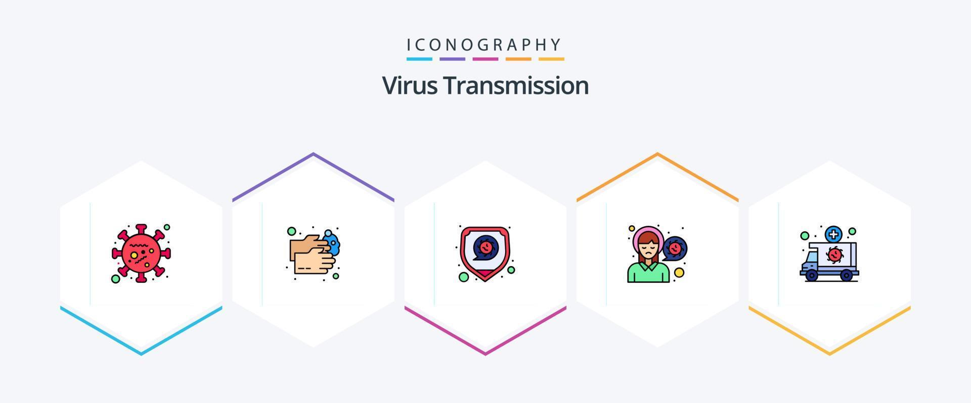 transmission de virus pack d'icônes de 25 lignes remplies, y compris l'urgence. malade. maladie. la douleur. diriger vecteur