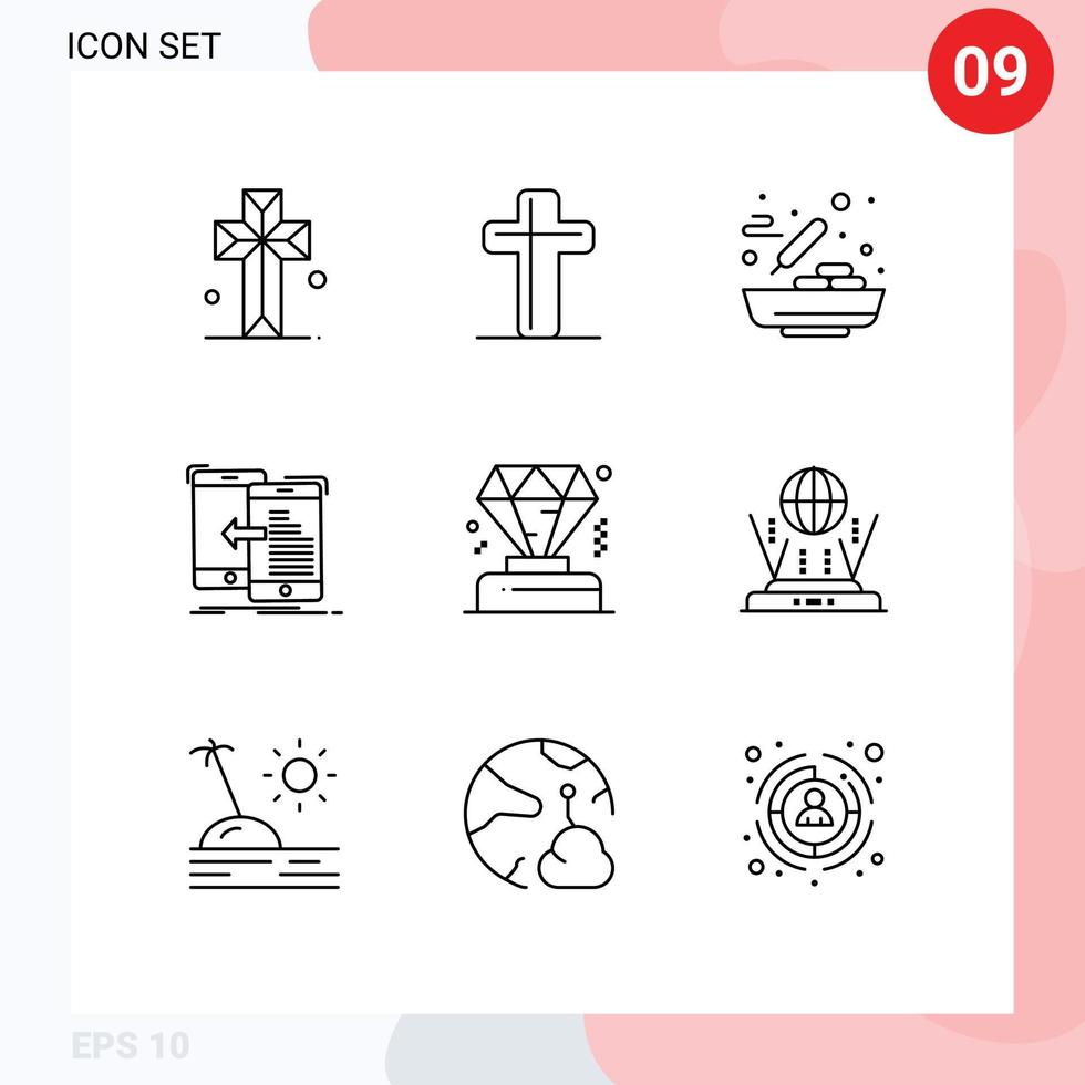 symboles d'icônes universels groupe de 9 contours modernes d'éléments de conception vectoriels modifiables de données mobiles bol de gestion d'entreprise vecteur