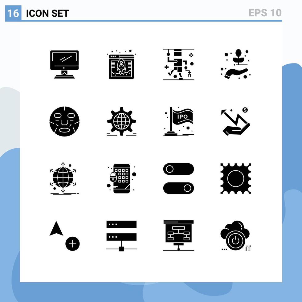 ensemble de 16 glyphes solides vectoriels sur la grille pour l'hébergement Web de la plante de beauté nature éléments de conception vectoriels modifiables médicaux vecteur
