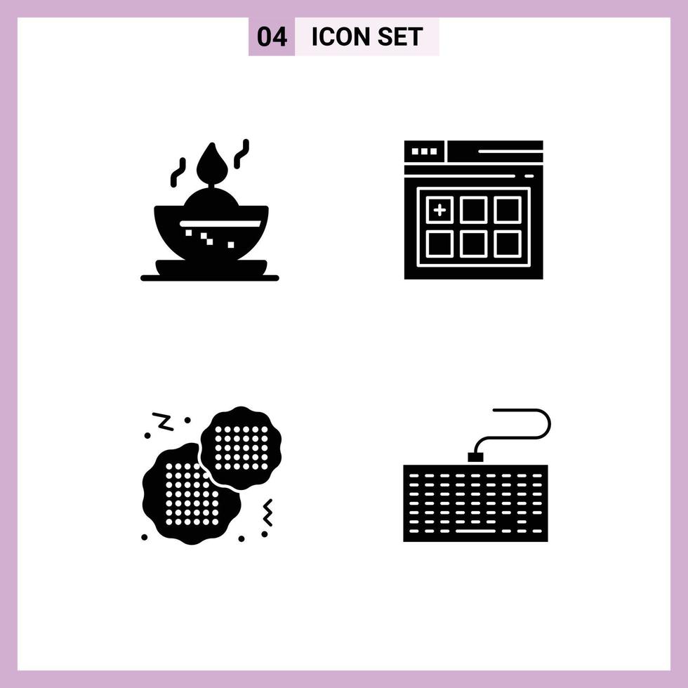 interface mobile glyphe solide ensemble de 4 pictogrammes de matériel de bol web biscuit clés éléments de conception vectoriels modifiables vecteur