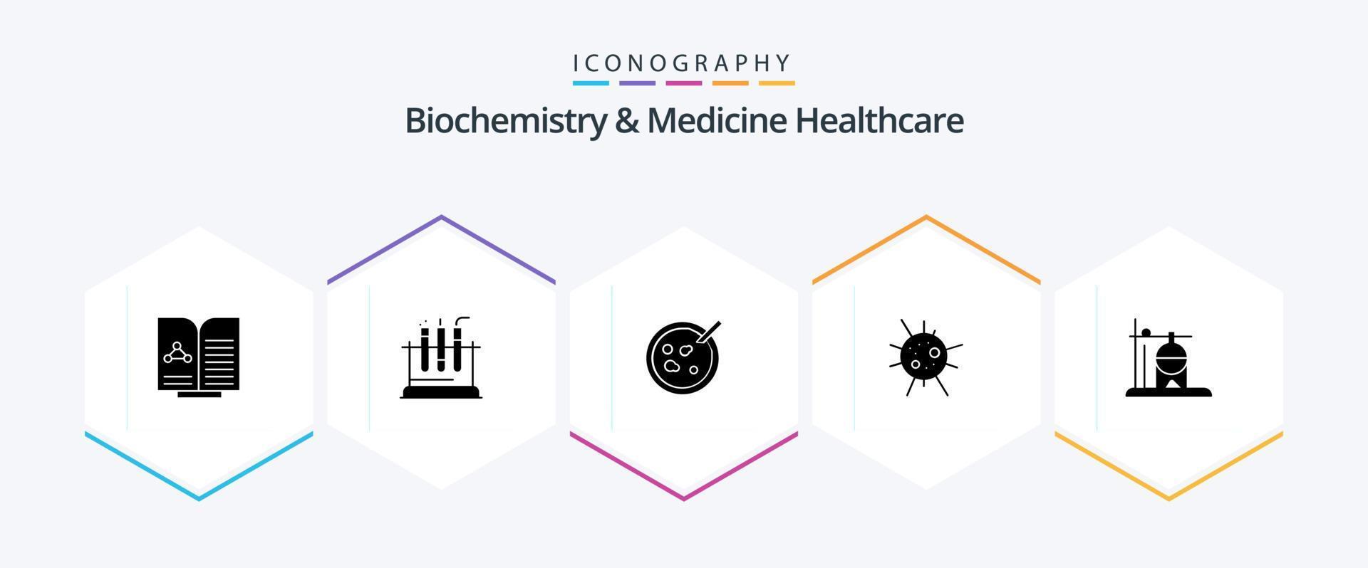 biochimie et médecine pack d'icônes de 25 glyphes de soins de santé, y compris la réhydratation. soins de santé. pétri. virus. bactéries vecteur