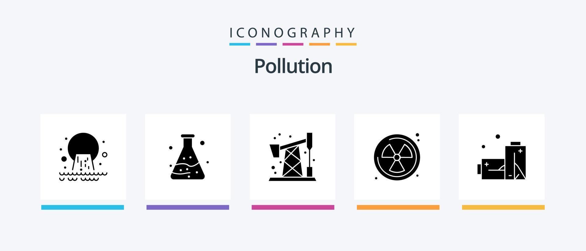 pack d'icônes de glyphe de pollution 5 comprenant. gaz. la pollution. piles. radioactif. conception d'icônes créatives vecteur