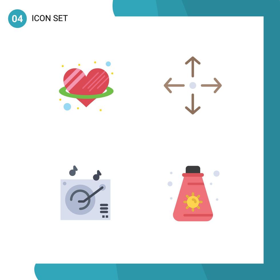 4 icônes plates vectorielles thématiques et symboles modifiables d'angle musique romance plein écran été éléments de conception vectoriels modifiables vecteur