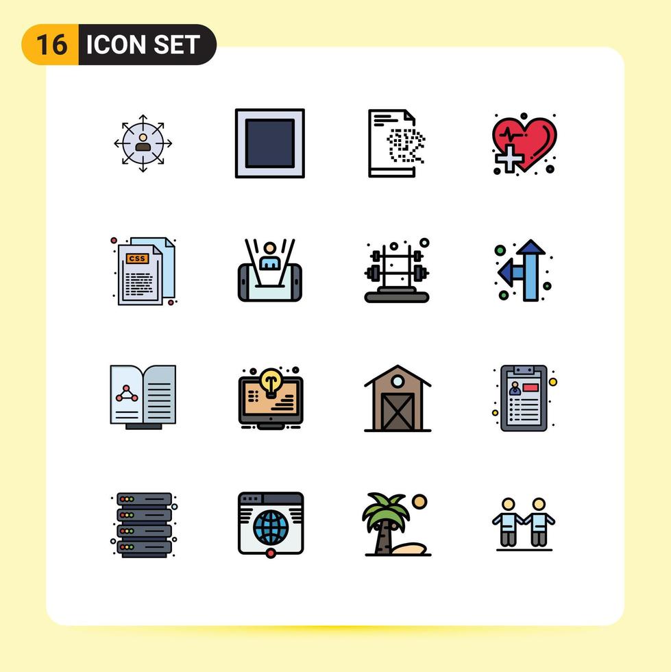 16 interface utilisateur pack de lignes remplies de couleurs plates de signes et symboles modernes de code médical maximiser les soins de santé éléments de conception vectoriels créatifs modifiables vecteur