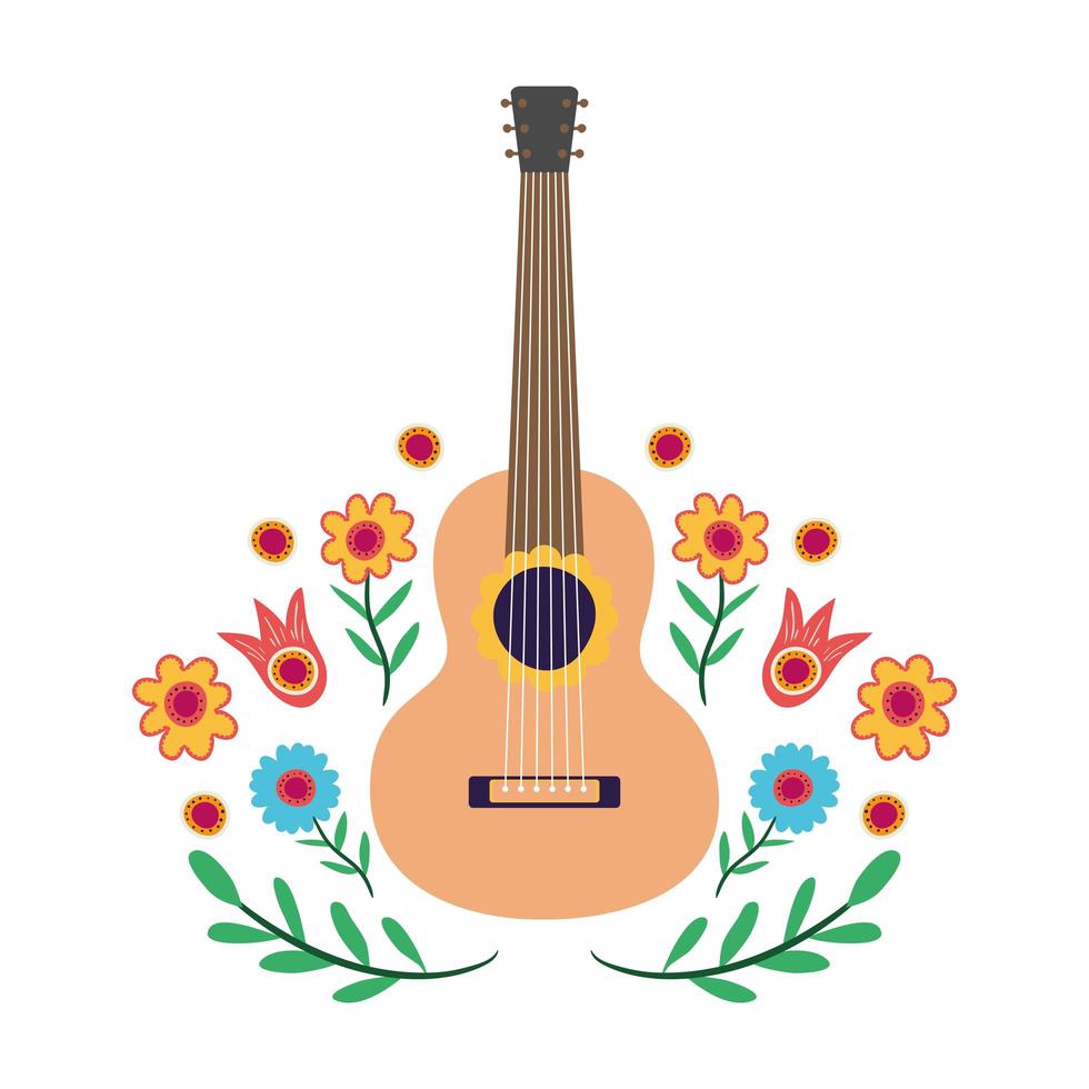instrument de musique guitare à décor floral vecteur