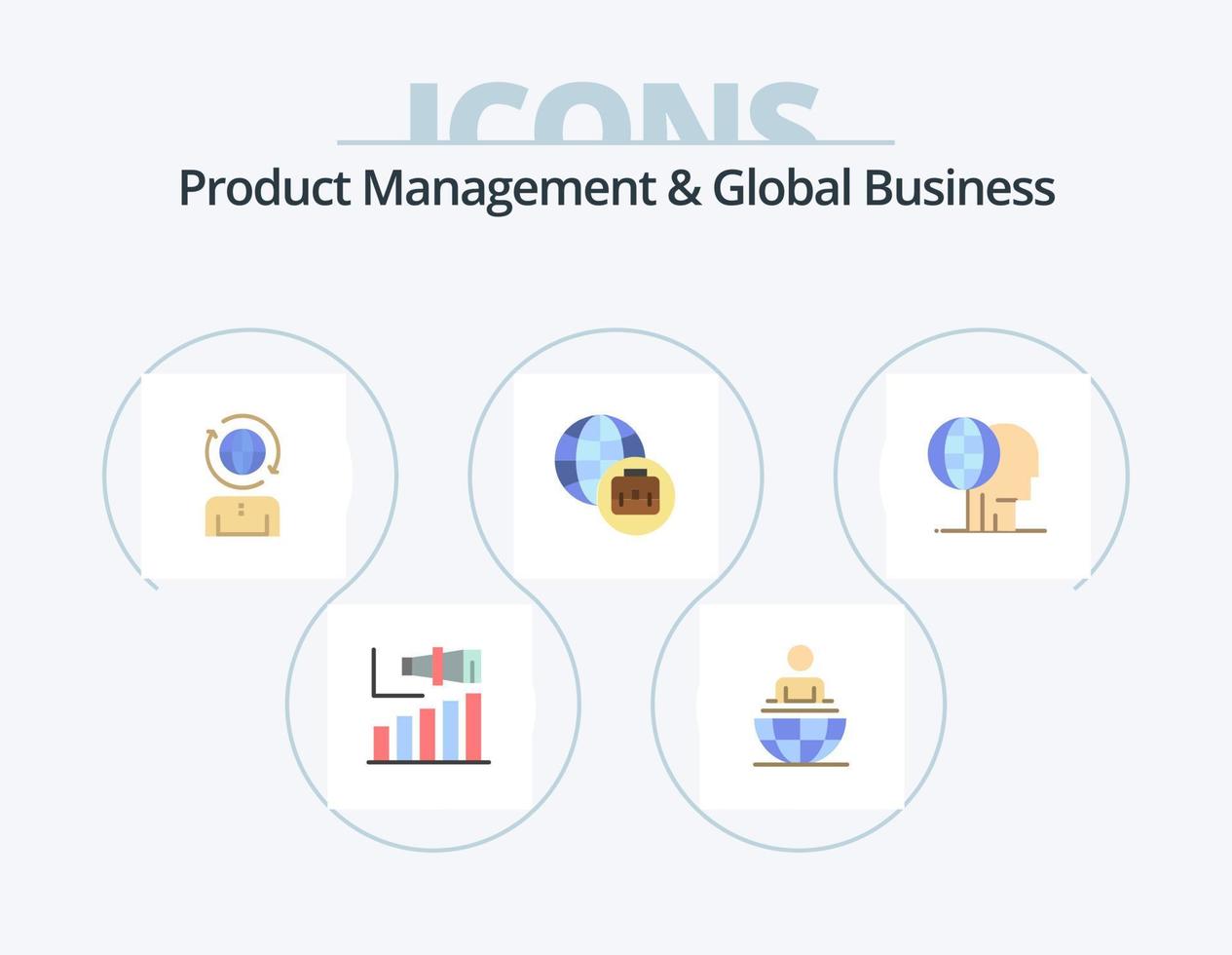 conception d'icônes pack 5 d'icônes plates de gestion de produits et d'affaires mondiales. commercialisation. finance. moderne. commercialisation globale. moderne vecteur
