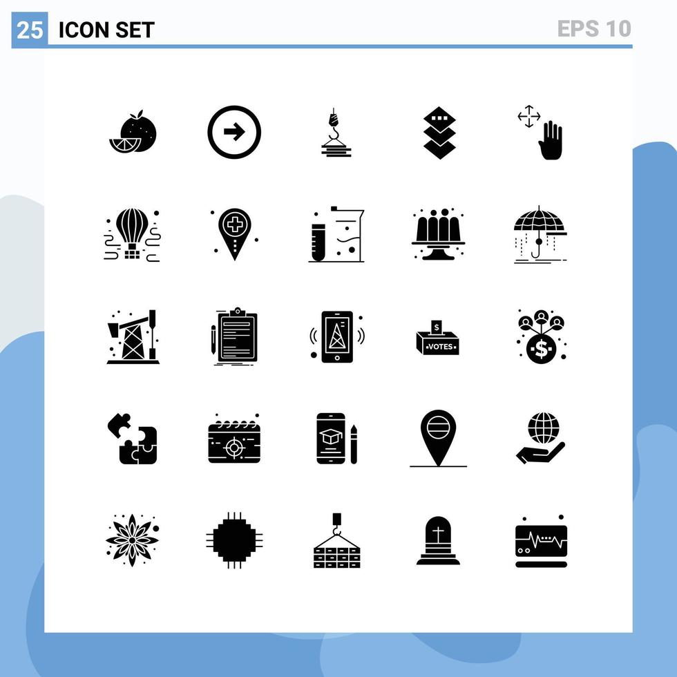 symboles d'icônes universels groupe de 25 glyphes solides modernes d'avion à main droite conception port éléments de conception vectoriels modifiables vecteur