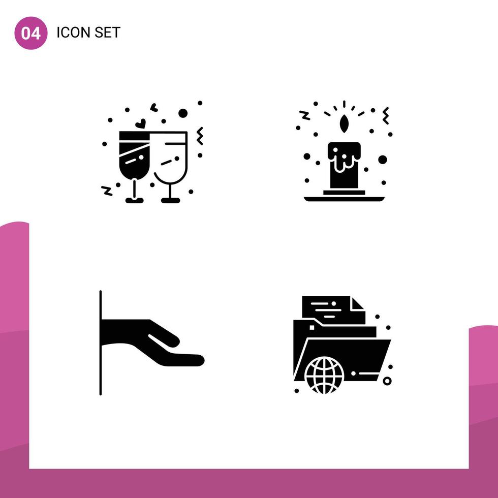 ensemble de 4 symboles d'icônes d'interface utilisateur modernes signes pour le partage de champagne réception bougie lumière apprentissage éléments de conception vectoriels modifiables vecteur