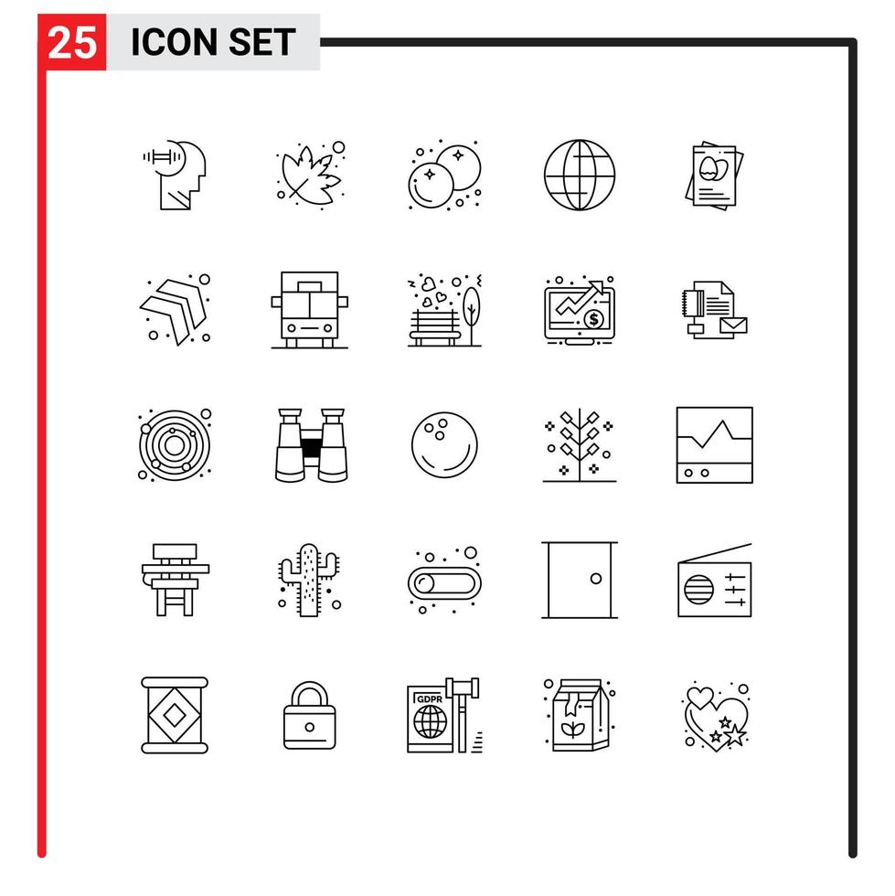 symboles d'icônes universels groupe de 25 lignes modernes d'oeufs de pâques canneberge passpoet globe éléments de conception vectoriels modifiables vecteur
