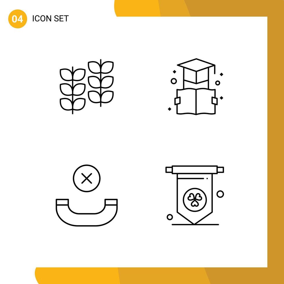 ensemble moderne de 4 pictogrammes de couleurs plates remplies d'éléments de conception vectoriels modifiables de l'éducation à la croissance du combiné végétal irlande vecteur