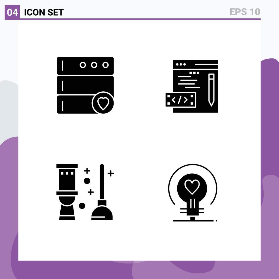 4 signes de glyphe solides universels symboles de salle de base de données codage toilettes amour éléments de conception vectoriels modifiables vecteur
