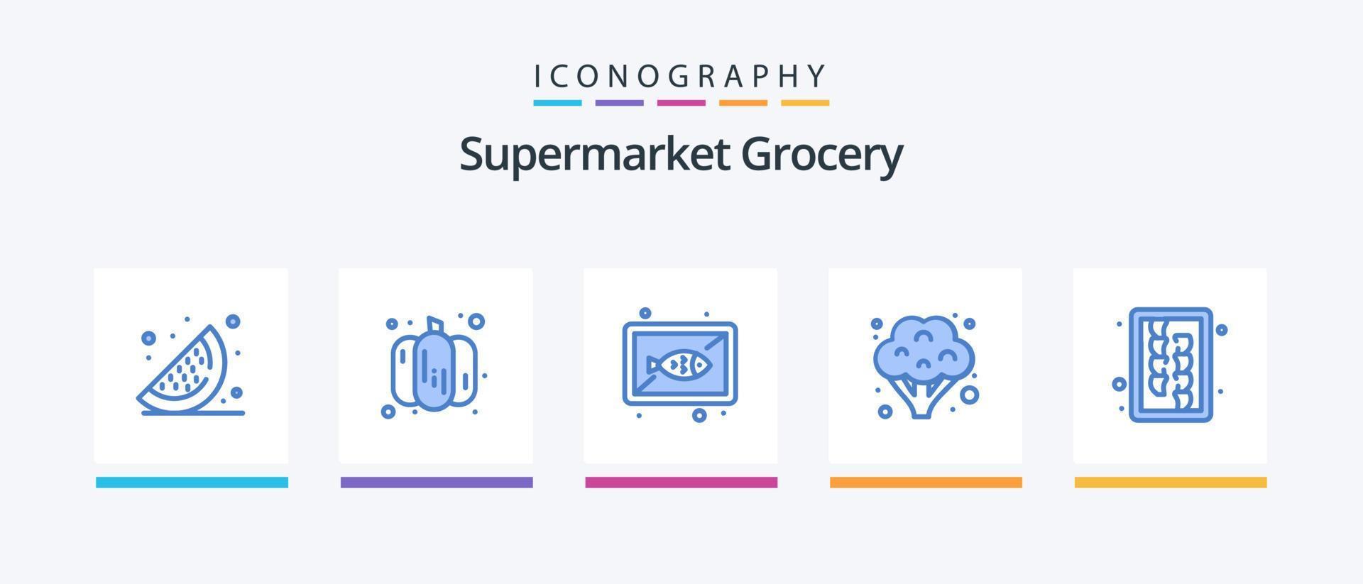 pack d'icônes bleu épicerie 5, y compris l'outil. planche. planche. hacher. nourriture. conception d'icônes créatives vecteur