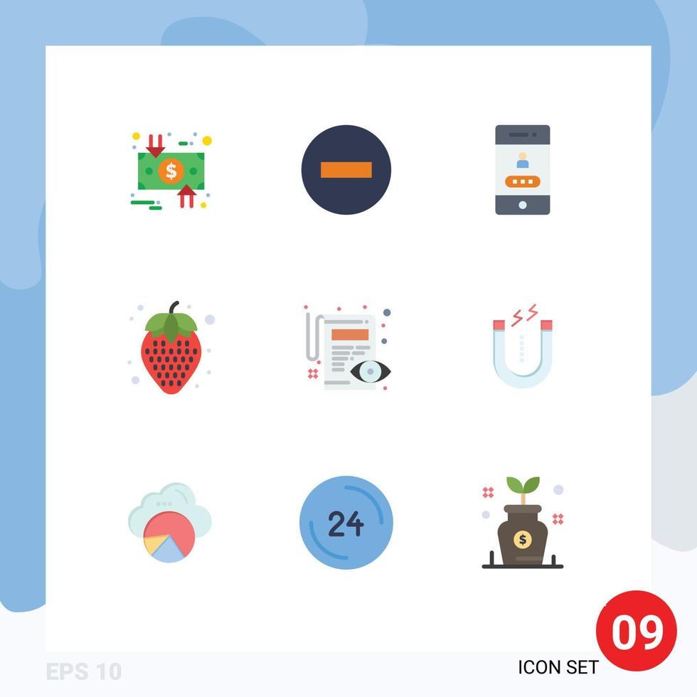 groupe de 9 signes et symboles de couleurs plates pour le document aliments sains supprimer les éléments de conception vectoriels modifiables de mot de passe de nourriture diététique vecteur