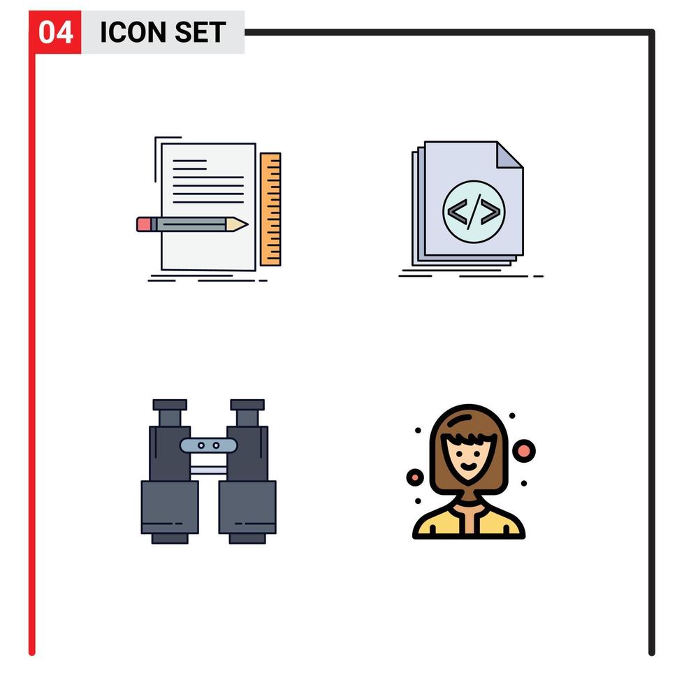ensemble de pictogrammes de 4 couleurs plates remplies simples de programmation de code de camping trouver des éléments de conception vectoriels modifiables pour étudiante vecteur