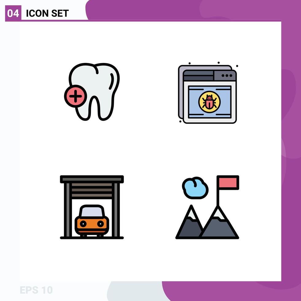 interface mobile fillline couleur plate ensemble de 4 pictogrammes d'éléments de conception vectoriels modifiables d'antivirus de garage d'hôpital vecteur