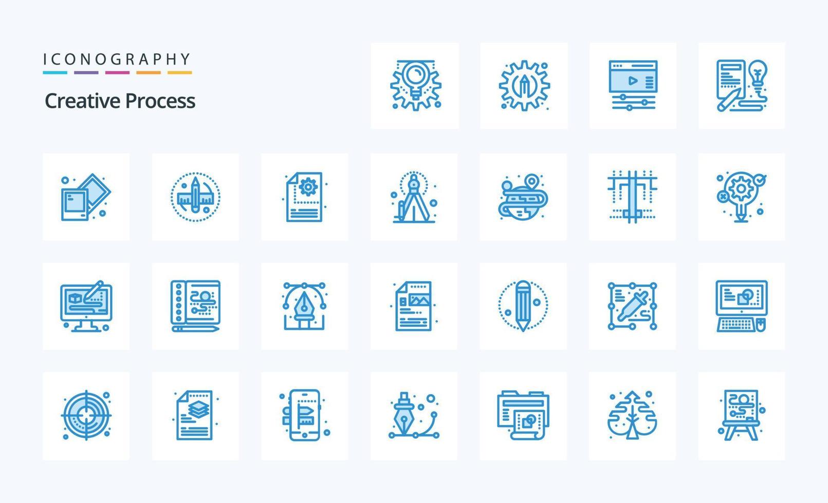 pack d'icônes bleues de 25 processus créatifs vecteur