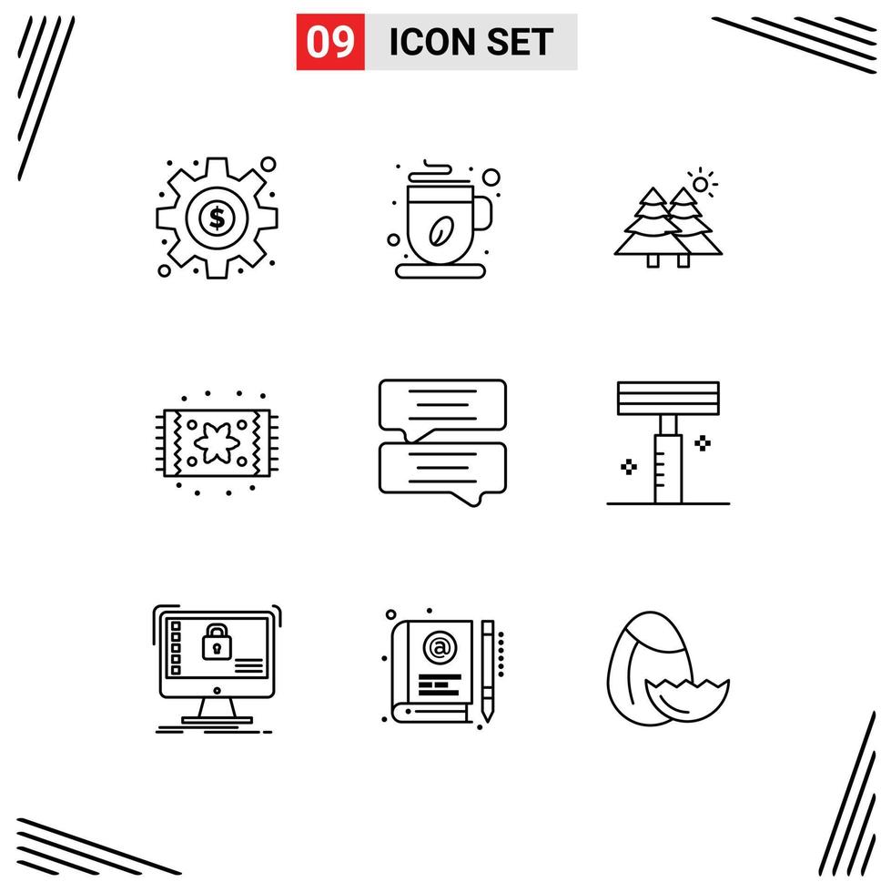 ensemble de 9 symboles d'icônes d'interface utilisateur modernes signes pour message bulle forêt maison vie ameublement éléments de conception vectoriels modifiables vecteur
