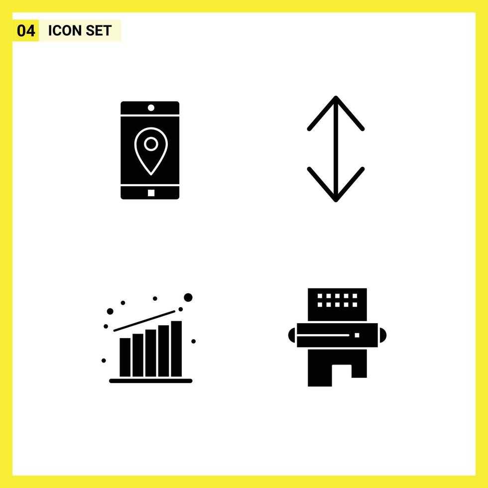symboles d'icônes universels groupe de 4 glyphes solides modernes d'emplacement de croissance d'application vers le bas cuisson éléments de conception vectoriels modifiables vecteur