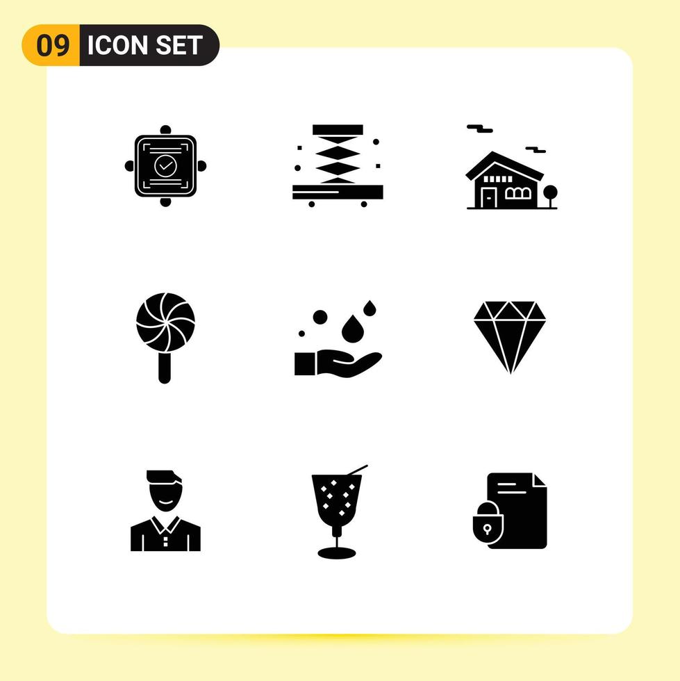 interface mobile glyphe solide ensemble de 9 pictogrammes d'éléments de conception vectoriels modifiables de vacances de nettoyage à la main vecteur
