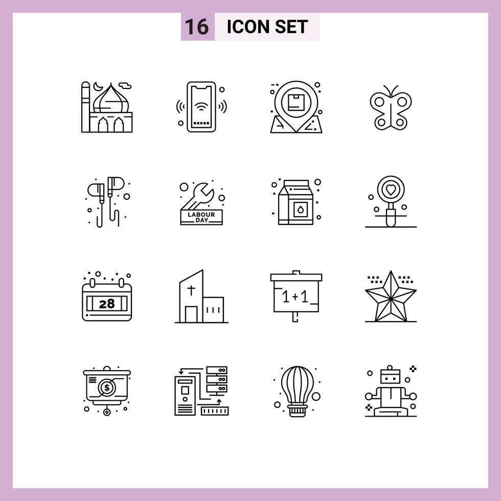 symboles d'icônes universelles groupe de 16 contours modernes d'insectes papillon connecter interaction éléments de conception vectoriels modifiables essentiels vecteur