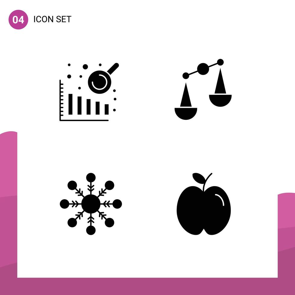 ensemble moderne de 4 glyphes et symboles solides tels que l'intelligence d'affaires éducation justice neige étude éléments de conception vectoriels modifiables vecteur