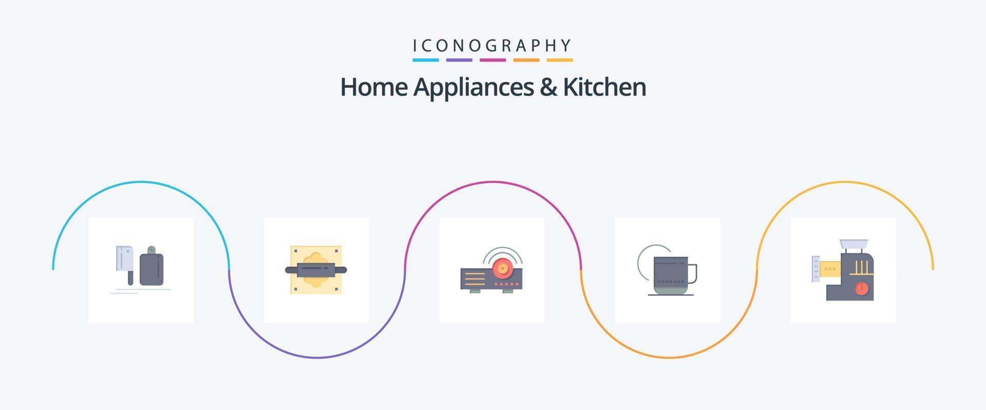 appareils électroménagers et pack d'icônes plat 5 de cuisine, y compris mélangeur. Hôtel . cuisine. chaud . un service vecteur