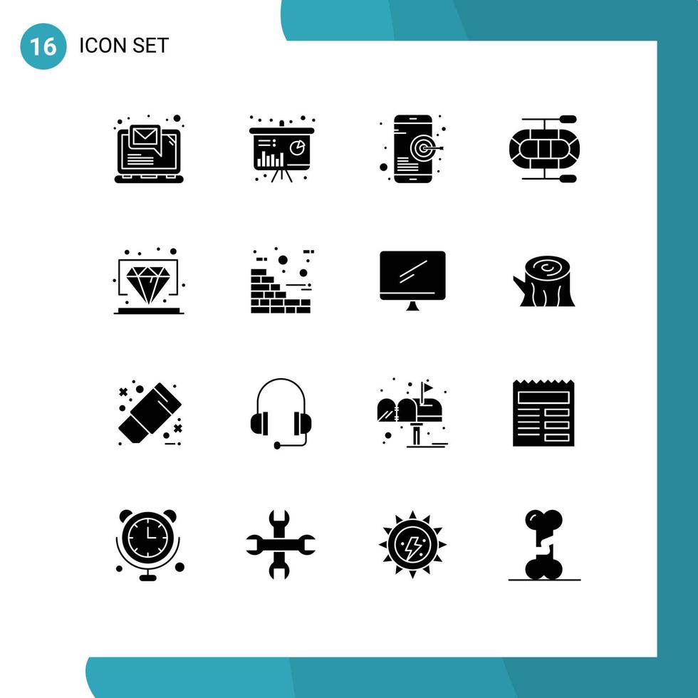 interface mobile glyphe solide ensemble de 16 pictogrammes d'éléments de conception vectoriels modifiables de bateau de diamant de but premium vip vecteur