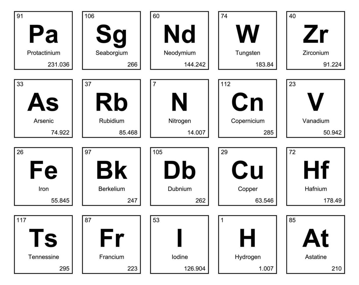 20 tableau préodique de la conception du pack d'icônes d'éléments vecteur